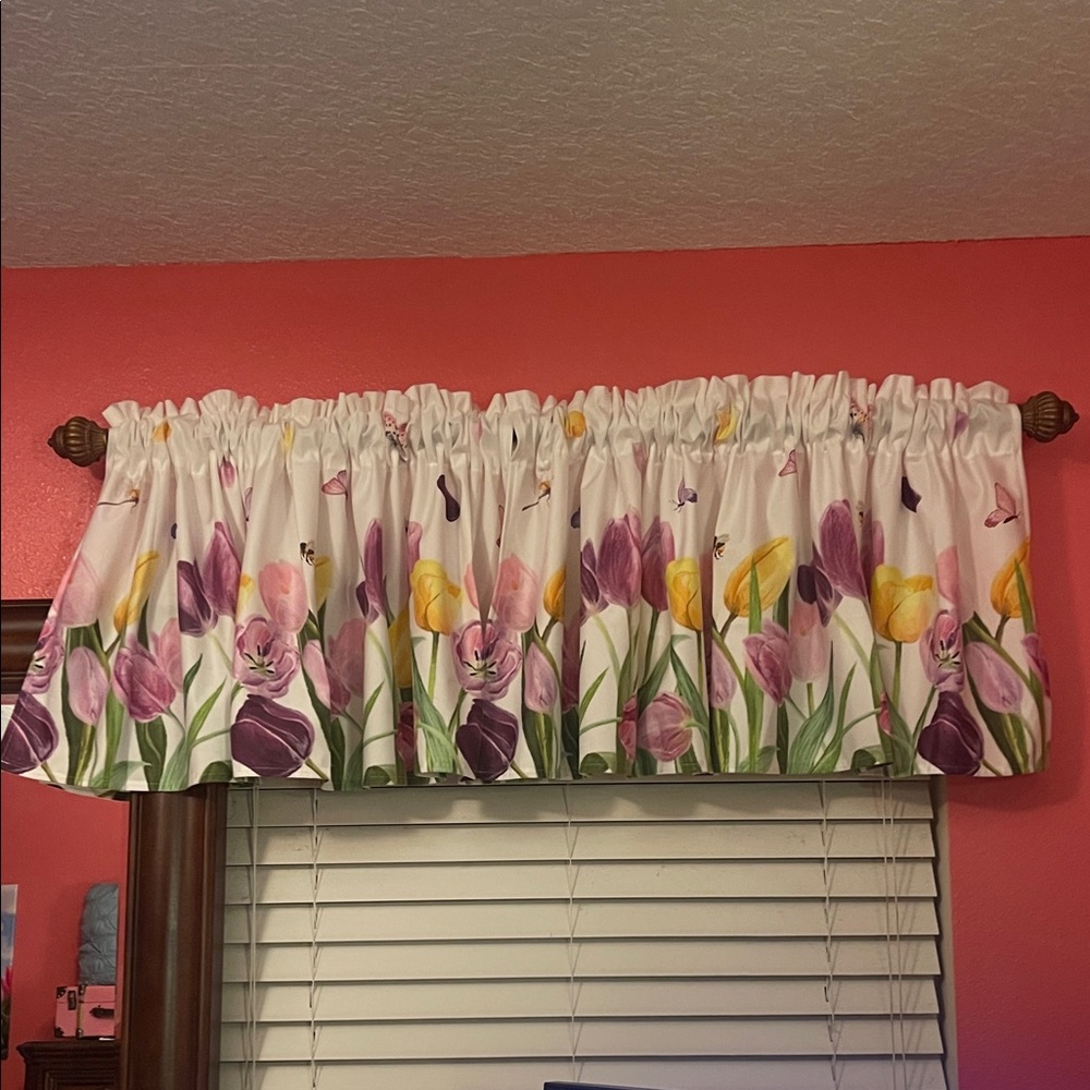 Elegant Floral Valance Curtain - Purple, Yellow, Green 6 panels